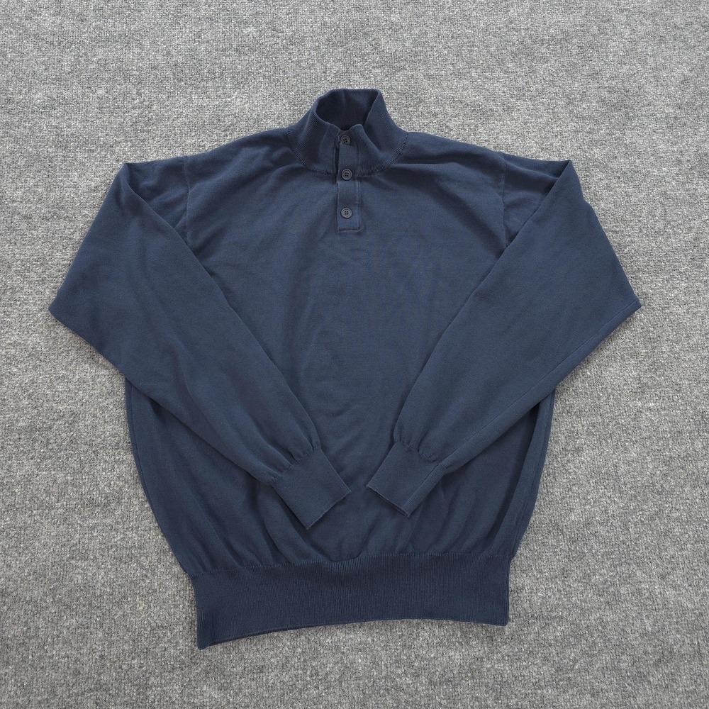 Peter Millar Sweater Mens XL Blue Seaside Mock Neck Henley Golf Made In Italy